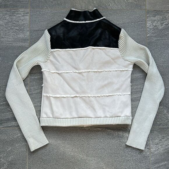 NWT Chaser Faux Suede Faux Fur Sweater Sleeve Snap Bomber Jacket w/ Pockets M - Picture 7 of 15